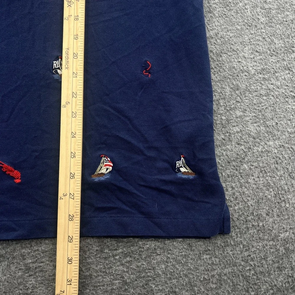 Polo Ralph Lauren Polo Shirt Mens M Lobster Sailboat Embroidered Navy Blue EUC